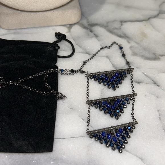 Triple Hand-beaded Lapis Triangles Necklace,Boutique - Picture 7 of 16